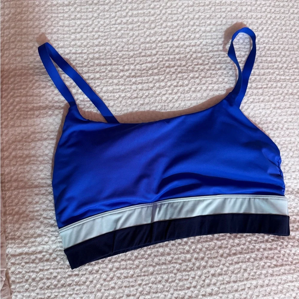 Athleta Blue Two-Piece Swim Set with Contrasting Stripes
